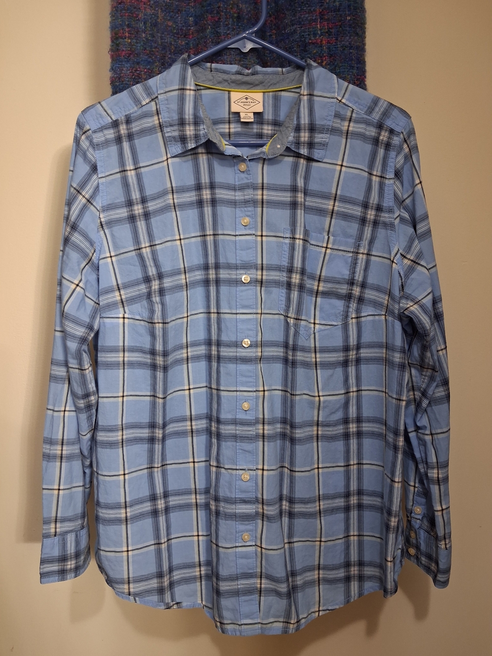 St John's Bay Women's XL Plaid Blue Button Down Shirt